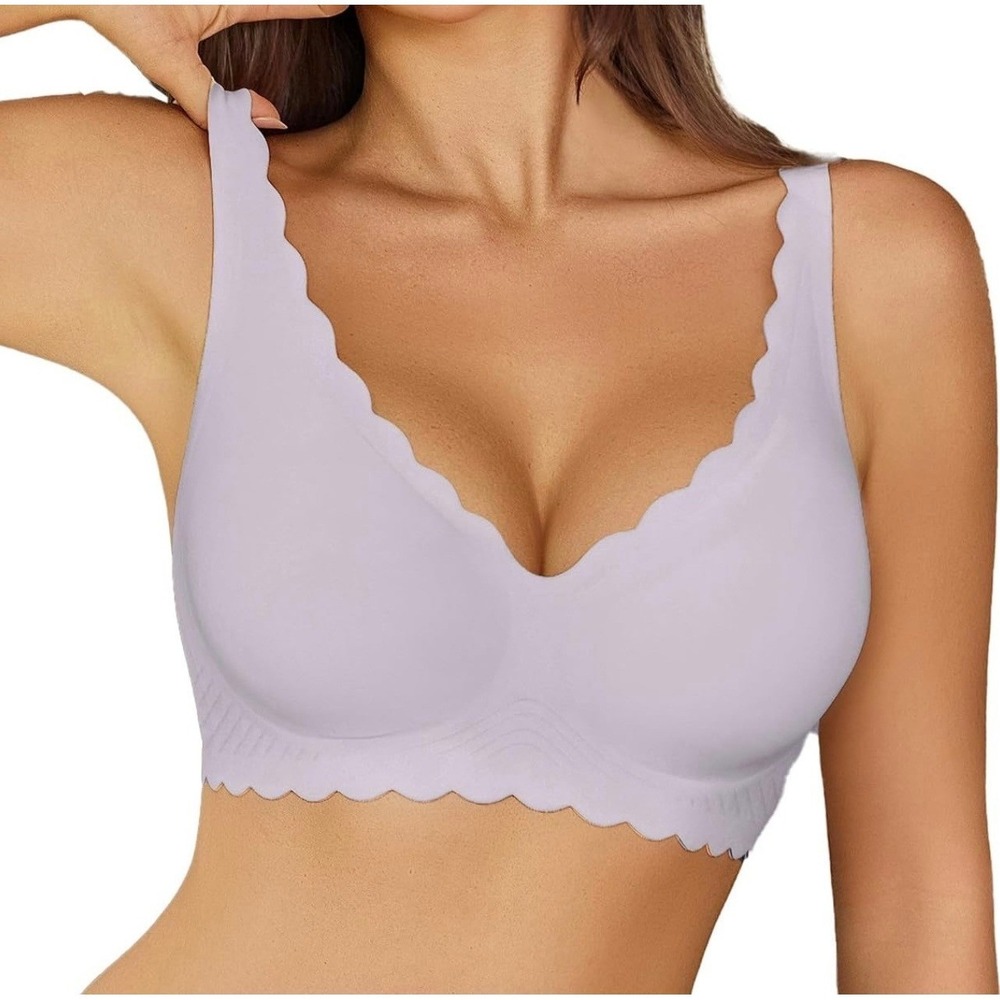 Seamless Wireless Scalloped Bra Back Smoothing Jelly Band Support Lavender